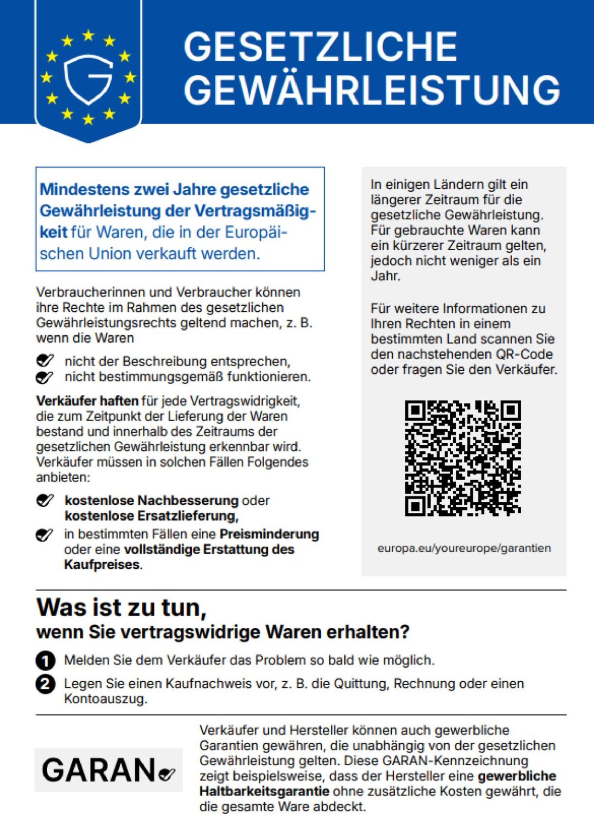 Informationen zur gesetzlichen Gewährleistung